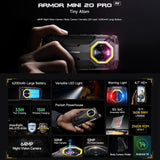 India Gadgets - Ulefone Armor Mini 20 Pro 5G Rugged Android Mobile Phone: 8Gb + 256Gb: 50MP + 64MP Night Vision Camera: 4.7" HD+ Display: Large 6200mAh Battery with 33W Fast Charging: Ring LED light: IR Blaster