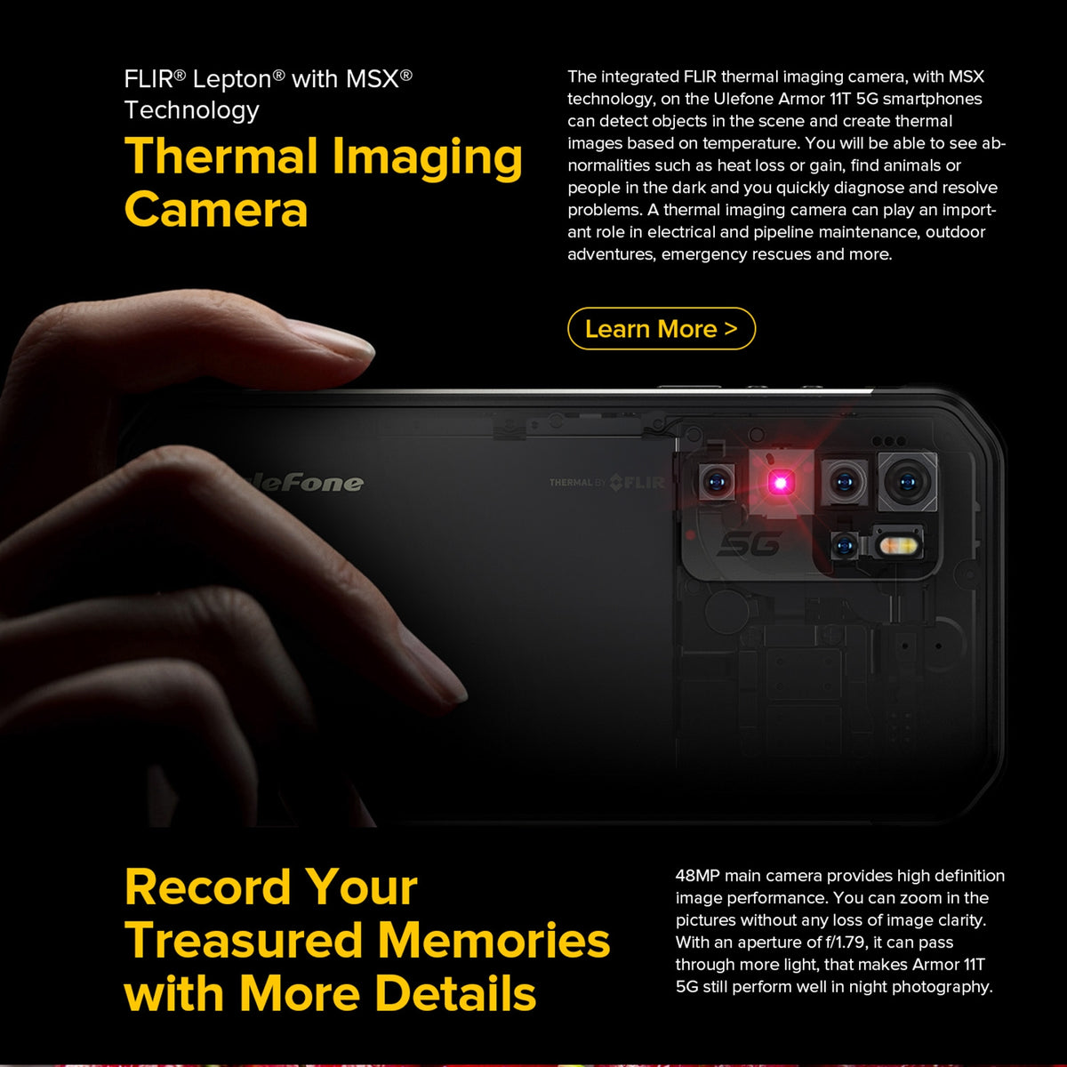 India Gadgets Ulefone Armor 11T 5G Rugged Android 11 Mobile Phone: 8Gb  256Gb: 48MP Quad Camera with FLIR® Thermal Imaging Camera: