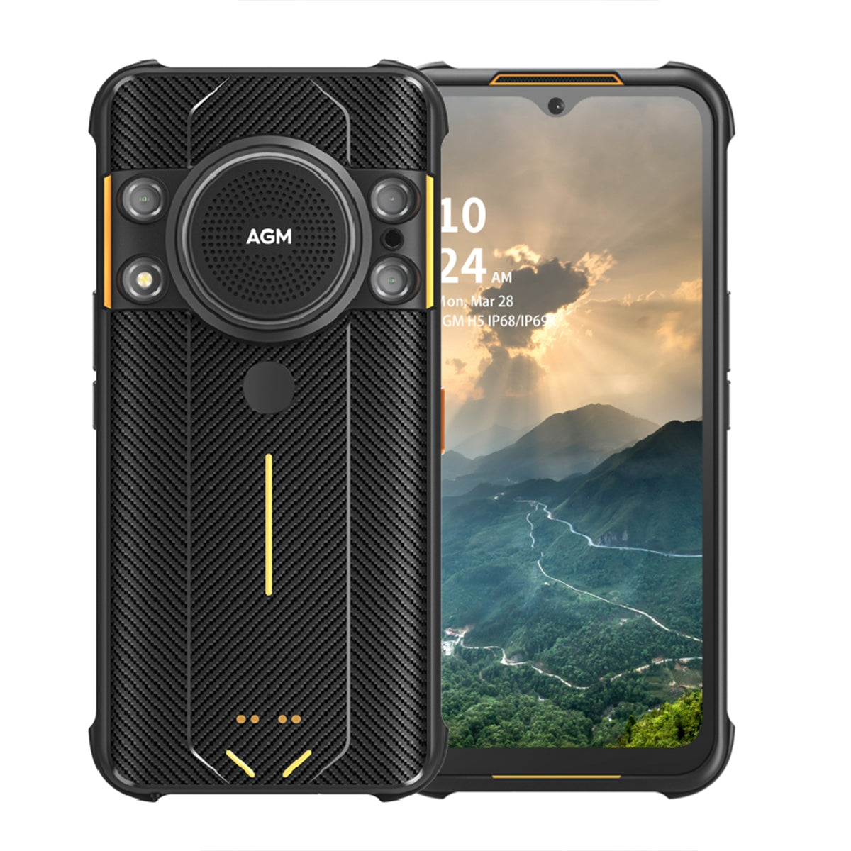 India Gadgets AGM H5 Rugged Android 12 Mobile Phone: 6Gb 128Gb: 48MP  20MP Night Vison Camera: Super Loud 109dB Speaker with RGB Ring Light: 