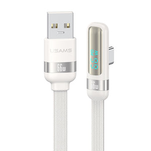India Gadgets - 6A 1.2m Standard USB-A to USB Type-C Charging Cable with Digital Display: 480Mbps Data Transfer: Aluminum Alloy + Braided Cord + Elbow Connector