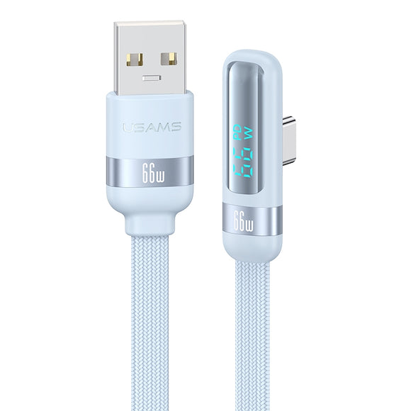 India Gadgets - 6A 1.2m Standard USB-A to USB Type-C Charging Cable with Digital Display: 480Mbps Data Transfer: Aluminum Alloy + Braided Cord + Elbow Connector