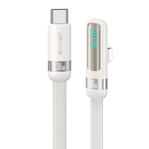 India Gadgets - 30W 1.2m USB Type-C to 8 Pin Lightning Fast Charging Cable with Digital Display: 480Mbps Data Transfer: Aluminum Alloy + Braided Cord + Elbow Connector