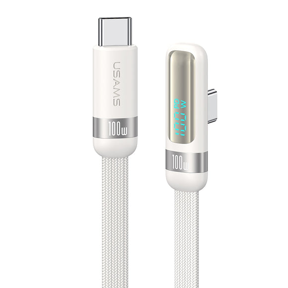 India Gadgets - 100W 1.2m USB Type-C to USB Type-C Fast Charging Cable with Digital Display: 480Mbps Data Transfer: Aluminum Alloy + Braided Cord + Elbow Connector