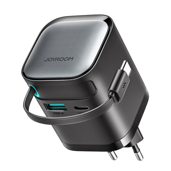 India Gadgets - JOYROOM PD/QC 65W GaN Mini 2 Port Type-C / USB-C Fast Charger with Built-in Telescopic Retractable Cable with Magnetic Connector
