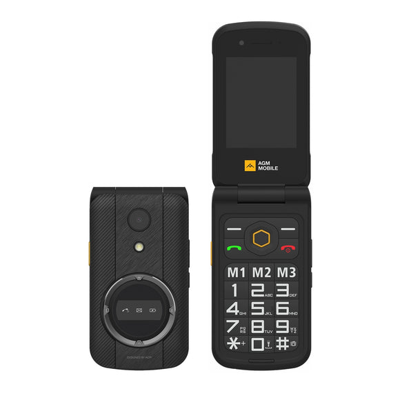 India Gadgets - AGM M8 Basic Simple Dual Sim Flip Phone: 2.8 Inch QVGA Display: Biggest Phone Speaker 104dB: Hearing Aid Compatible T3 / M3: 1500mAh Removable Battery: IP68 Waterproof, Rugged, Shockproof