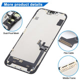 iPhone 14 Plus JK Incell LCD Screen - close-up of dust-proof mesh, flex cable and middle frame