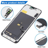 iPhone 16e HD Incell LCD Screen - close-up of bracket, flex cable and middle frame