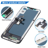 iPhone X JK Incell LCD Screen - close-up of dust-proof mesh, flex cable and middle frame