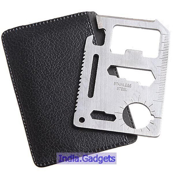 11-in-1 Stainless Steel Multi Function Pocket Survival Credit Card Size Tool Kit - India Gadgetz