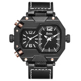 Oulm HP3878 Stylish Men Quartz Watch: Leather Watchband: Two Time Zones Wristwatch: Casual, Formal - Black - India Gadgetz