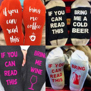 Unisex Naughty Fun Casual Party Socks: If You Can Read This Bring Me Coffee / Beer / Wine - India Gadgetz