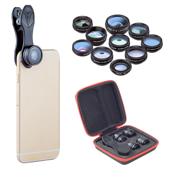 Apexel 10-In-1 Clip On Mobile Phone Camera Lens Kit Macro Zoom Wide CPL Filters - India Gadgetz