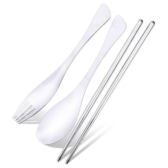 Tableware Stainless Steel Chopsticks / Spoon / Fork with Storage Bag: Backpacking Camping Travel - India Gadgetz