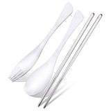 Tableware Stainless Steel Chopsticks / Spoon / Fork with Storage Bag: Backpacking Camping Travel - India Gadgetz