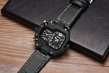 Oulm HP3878 Stylish Men Quartz Watch: Leather Watchband: Two Time Zones Wristwatch: Casual, Formal - Black - India Gadgetz