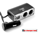 Car Charger Hub: Dual USB + Dual Cigarette Lighter Port - India Gadgetz