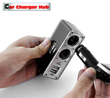 Car Charger Hub: Dual USB + Dual Cigarette Lighter Port - India Gadgetz