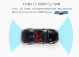 Ordro T2 Car HD DVR: Rearview Mirror: Parking/Reverse Camera: 5 Inch LCD Screen - India Gadgetz