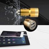 Dual Port USB 3.1A Car Mobile Charger + Safety Emergency Tool Glass Hammer Windshield Breaker - India Gadgetz