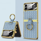 India Gadgets - Premium Samsung Galaxy Z Flip4 Weave Texture Gold Plating Phone Case With Ring: Slim Fit