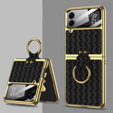 India Gadgets - Premium Samsung Galaxy Z Flip4 Weave Texture Gold Plating Phone Case With Ring: Slim Fit