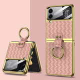 India Gadgets - Premium Samsung Galaxy Z Flip4 Weave Texture Gold Plating Phone Case With Ring: Slim Fit