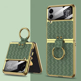 India Gadgets - Premium Samsung Galaxy Z Flip4 Weave Texture Gold Plating Phone Case With Ring: Slim Fit