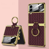 India Gadgets - Premium Samsung Galaxy Z Flip4 Weave Texture Gold Plating Phone Case With Ring: Slim Fit