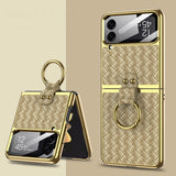 India Gadgets - Premium Samsung Galaxy Z Flip4 Weave Texture Gold Plating Phone Case With Ring: Slim Fit