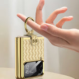 India Gadgets - Premium Samsung Galaxy Z Flip4 Weave Texture Gold Plating Phone Case With Ring: Slim Fit