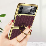 India Gadgets - Premium Samsung Galaxy Z Flip4 Weave Texture Gold Plating Phone Case With Ring: Slim Fit