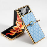 India Gadgets - Premium Samsung Galaxy Z Flip4 Diamond Stitch Gold Plating Phone Case With Ring