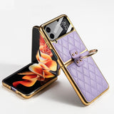 India Gadgets - Premium Samsung Galaxy Z Flip4 Diamond Stitch Gold Plating Phone Case With Ring