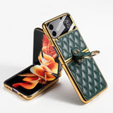 India Gadgets - Premium Samsung Galaxy Z Flip4 Diamond Stitch Gold Plating Phone Case With Ring