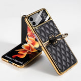 India Gadgets - Premium Samsung Galaxy Z Flip4 Diamond Stitch Gold Plating Phone Case With Ring