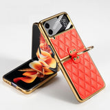 India Gadgets - Premium Samsung Galaxy Z Flip4 Diamond Stitch Gold Plating Phone Case With Ring