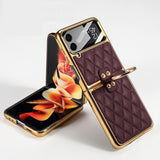 India Gadgets - Premium Samsung Galaxy Z Flip4 Diamond Stitch Gold Plating Phone Case With Ring