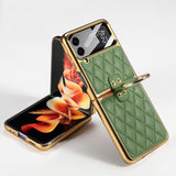 India Gadgets - Premium Samsung Galaxy Z Flip4 Diamond Stitch Gold Plating Phone Case With Ring