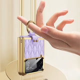 India Gadgets - Premium Samsung Galaxy Z Flip4 Diamond Stitch Gold Plating Phone Case With Ring