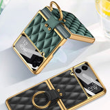 India Gadgets - Premium Samsung Galaxy Z Flip4 Diamond Stitch Gold Plating Phone Case With Ring