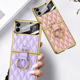 India Gadgets - Premium Samsung Galaxy Z Flip4 Diamond Stitch Gold Plating Phone Case With Ring