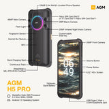 India Gadgets - AGM H5 Pro Rugged Android 12 Mobile Phone: 8Gb + 128Gb: 48MP + 20MP Night Vison Camera: Super Loud 109dB 3.5w Speaker with RGB Ring Light: 6.52" HD+ Display: 7000mAh Battery