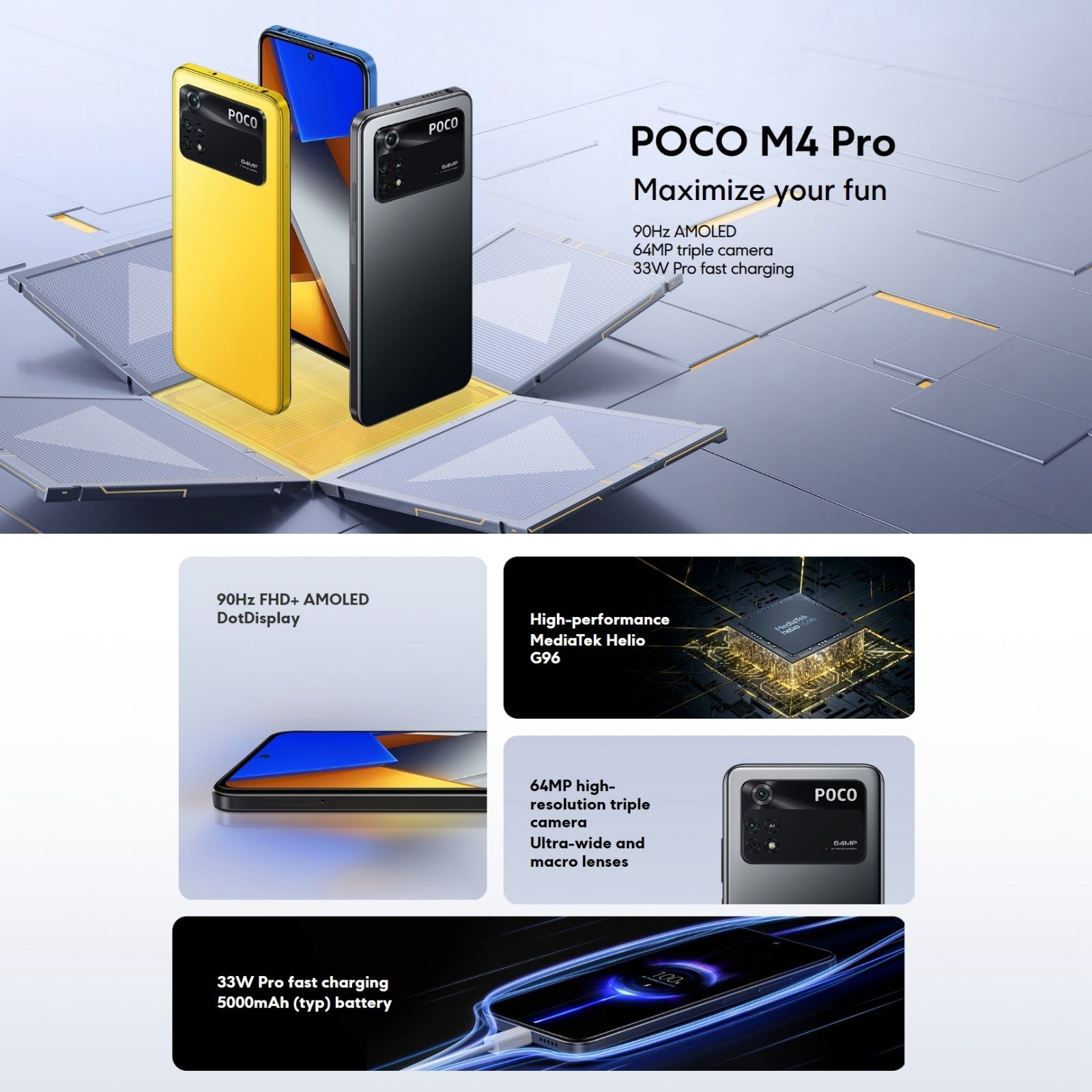Xiaomi Poco M4 Pro - 6.43 - 256GB ROM - 8GB RAM - Dual Sim - 4G LTE - 64MP  - 5000mAh - Fingerprint - Blue